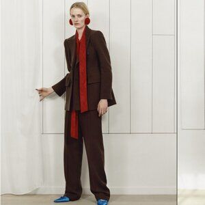 NWOT Balenciaga brown/tan herringbone check high-waist pants/trousers 36/2/4